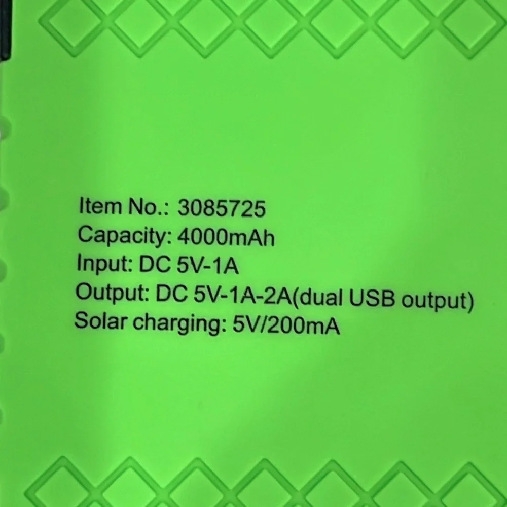 Lime Green Solar Bank with USB Charging Cable and Carabiner